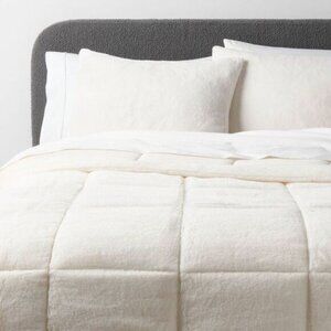 Threshold - King Box Stitch Faux Fur Comforter and Sham Set Iv Ivory